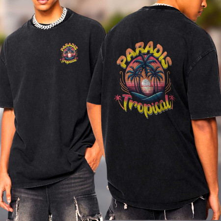 Paradis Tropical T-shirt délavé oversized homme