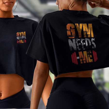 Gym needs me Crop top délavé  oversized Femme