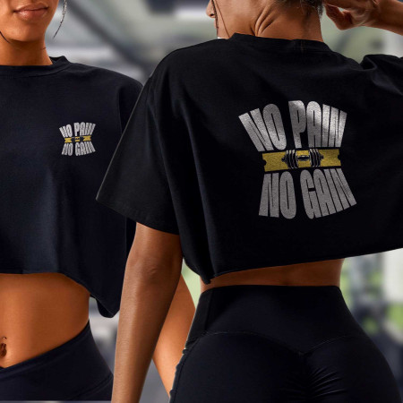 No pain No gain Crop top délavé  oversized Femme