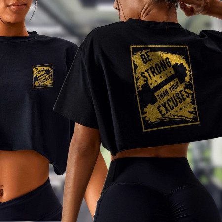 Be strong than your excuses Crop top délavé  oversized Femme